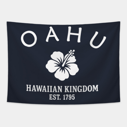 Oahu Hawaii Vintage Retro Tapestry - White Logo