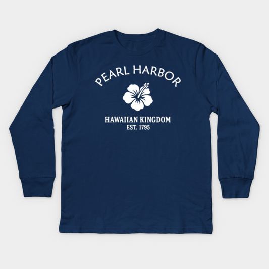 Pearl Harbor Hawaii Vintage Retro Kids Long-Sleeve T-Shirt - White Logo - Various Colors