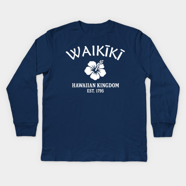 Waikiki Hawaii Vintage Retro Kids Long-Sleeve T-Shirt - White Logo - Various Colors