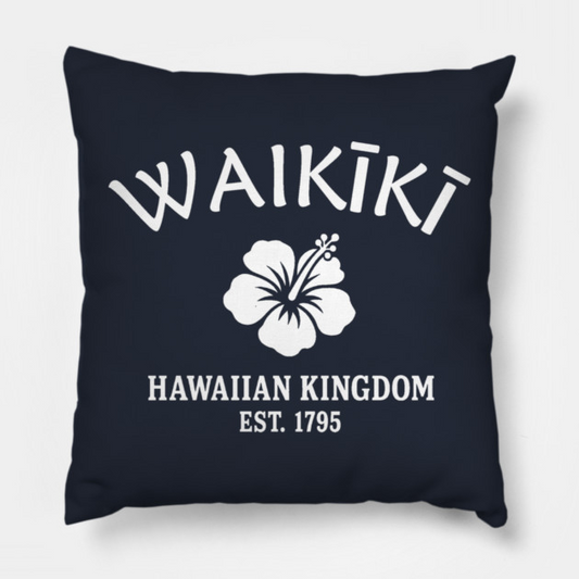 Waikiki Hawaii Vintage Retro Throw-Pillow - White Logo
