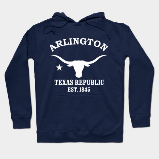 Arlington Texas Vintage Retro Hoodie - White Logo - Various Colors