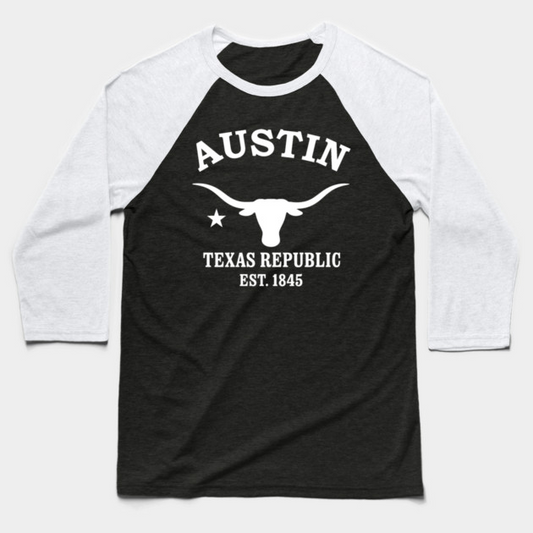 Austin Texas Vintage Retro Baseball Tee - White Logo - Various Colors