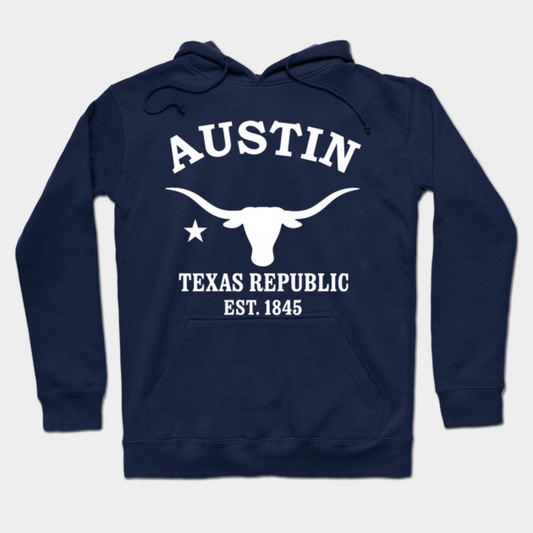 Austin Texas Vintage Retro Hoodie - White Logo - Various Colors