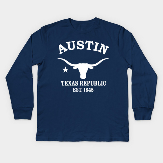 Austin Texas Vintage Retro Kids Long-Sleeve T-Shirt - White Logo - Various Colors