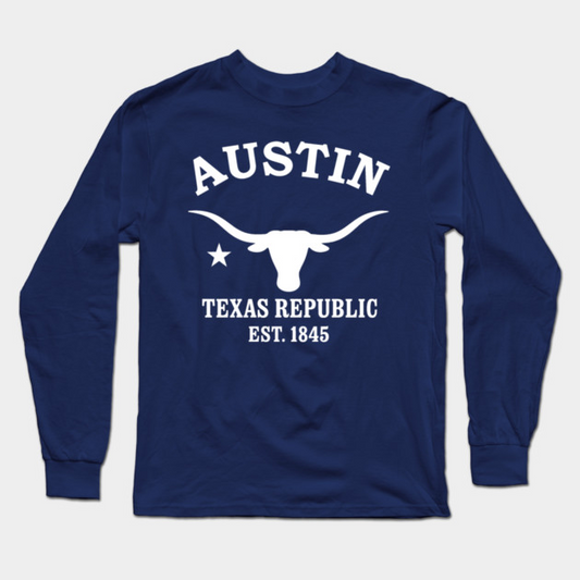 Austin Texas Vintage Retro Adult Long-Sleeve T-Shirt - White Logo - Various Colors
