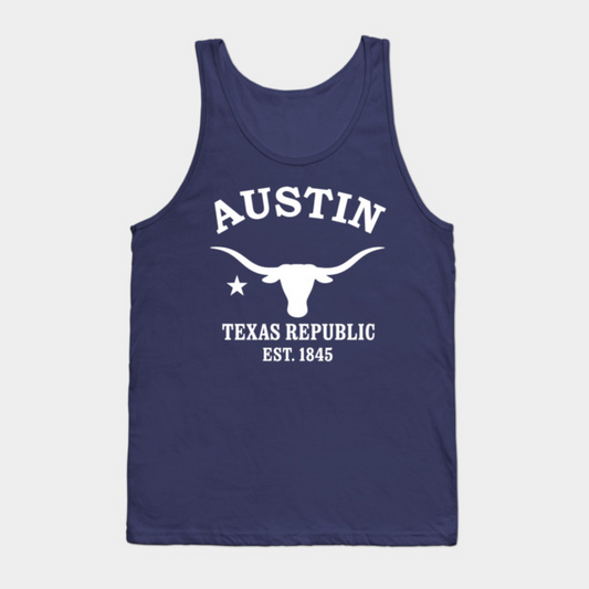 Austin Texas Vintage Retro Tank-Top - White Logo - Various Colors
