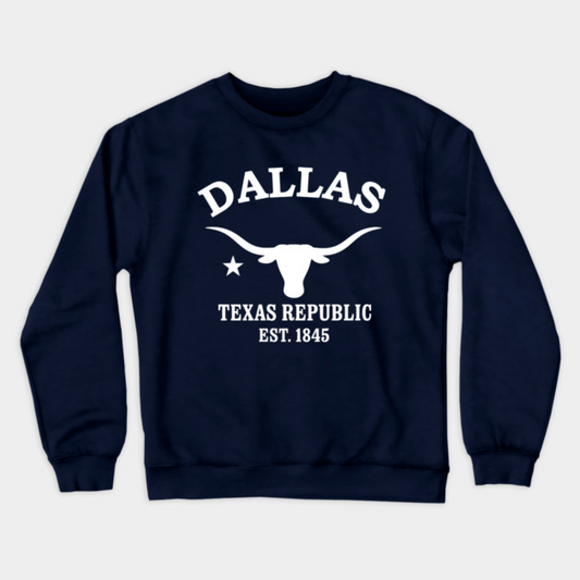 Dallas Texas Vintage Retro Crewneck Sweatshirt - White Logo - Various Colors