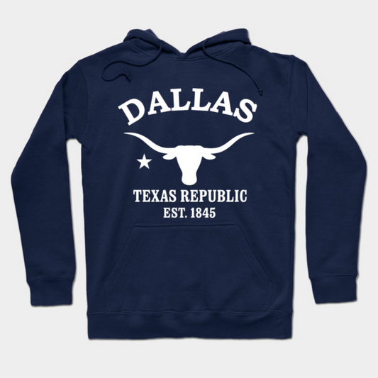 Dallas Texas Vintage Retro Hoodie - White Logo - Various Colors