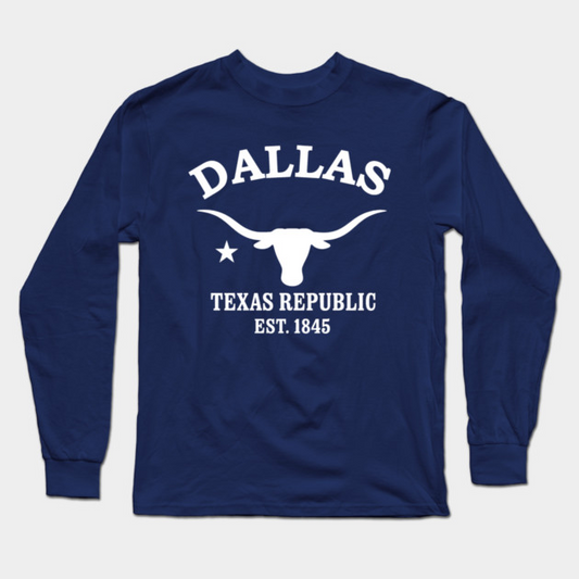 Dallas Texas Vintage Retro Adult Long-Sleeve T-Shirt - White Logo - Various Colors