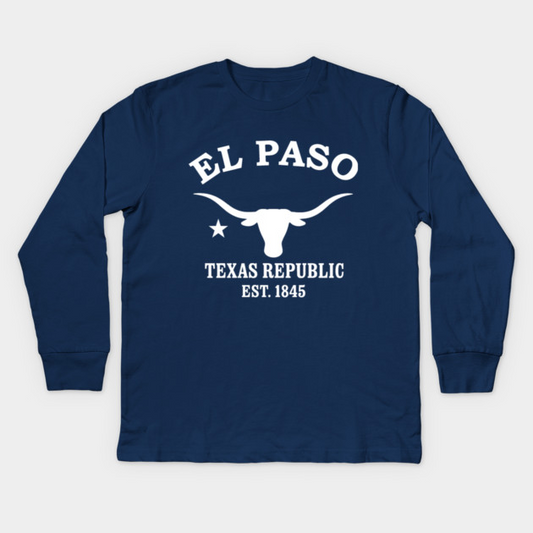 El Paso Texas Vintage Retro Kids Long-Sleeve T-Shirt - White Logo - Various Colors