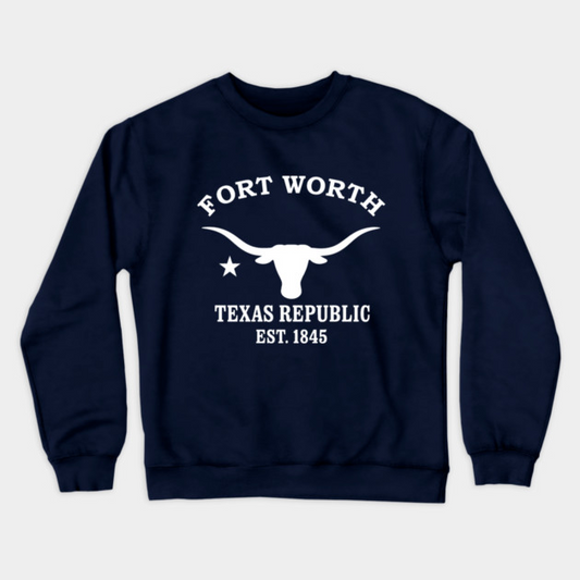 Fort Worth Texas Vintage Retro Crewneck Sweatshirt - White Logo - Various Colors