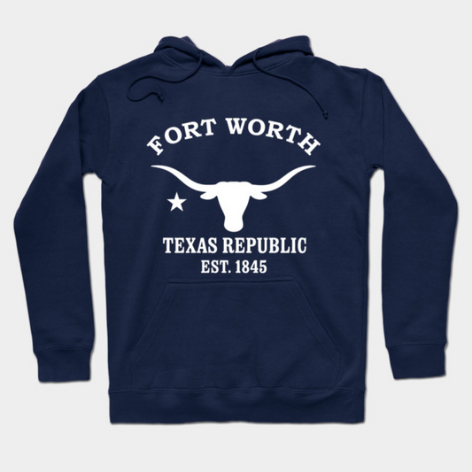 Fort Worth Texas Vintage Retro Hoodie - White Logo - Various Colors