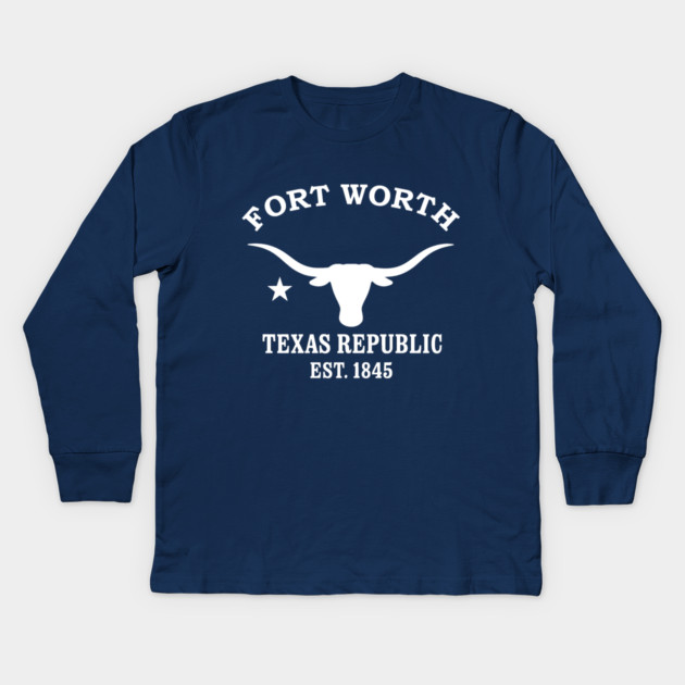 Fort Worth Texas Vintage Retro Kids Long-Sleeve T-Shirt - White Logo - Various Colors
