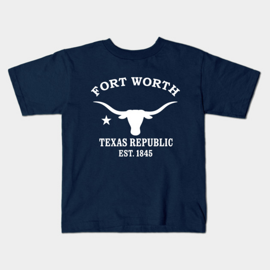 Fort Worth Texas Vintage Retro Kids T-Shirt - White Logo - Various Colors