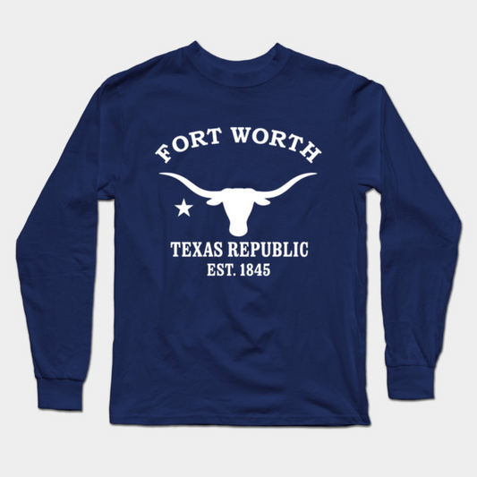 Fort Worth Texas Vintage Retro Adult Long-Sleeve T-Shirt - White Logo - Various Colors