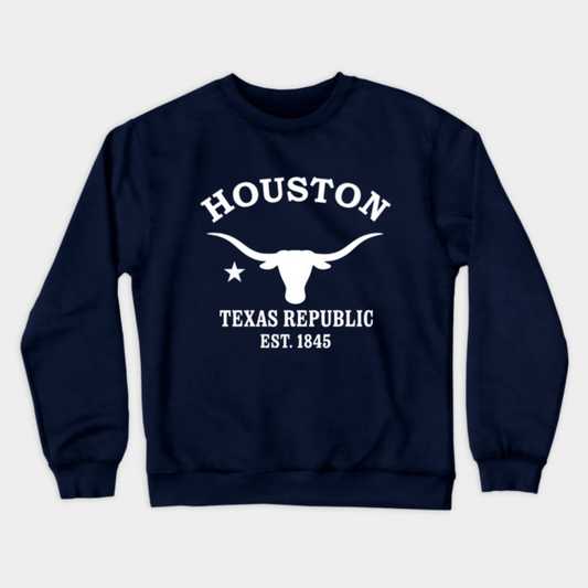 Houston Texas Vintage Retro Crewneck Sweatshirt - White Logo - Various Colors