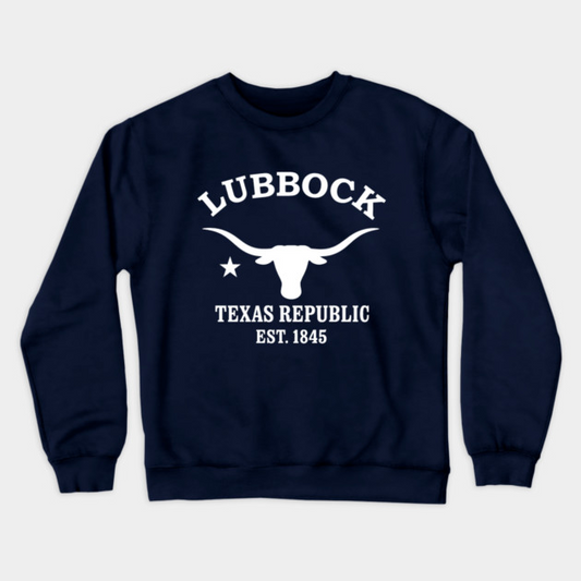 Lubbock Texas Vintage Retro Crewneck Sweatshirt - White Logo - Various Colors