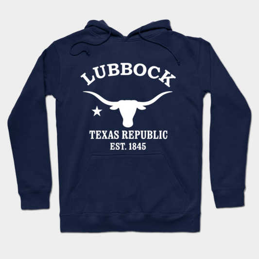 Lubbock Texas Vintage Retro Hoodie - White Logo - Various Colors