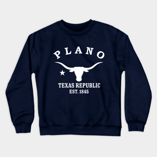 Plano Texas Vintage Retro Crewneck Sweatshirt - White Logo - Various Colors